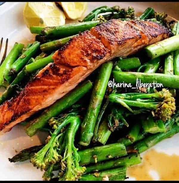 Pan Fried Soy Sauce and Lemon Salmon with Stir Fried Greens