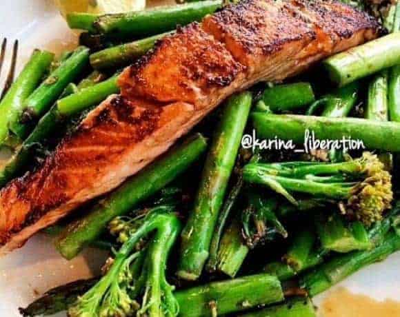 Pan Fried Soy Sauce and Lemon Salmon with Stir Fried Greens - Cafe Delites
