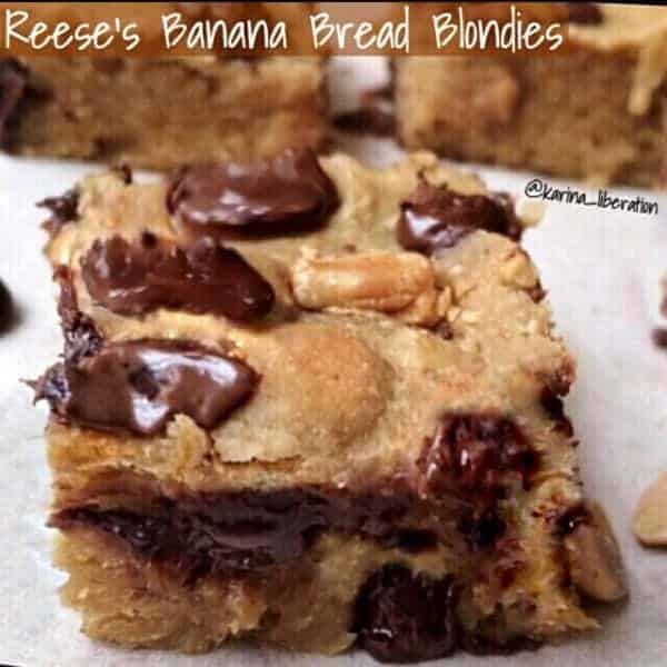 Reeses Banana Bread Blondies - CafeDelites.com