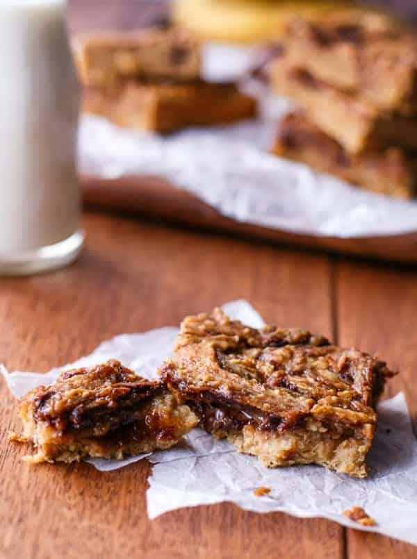 Peanut Butter and Jam Nutella Banana Blondies - Cafe Delites