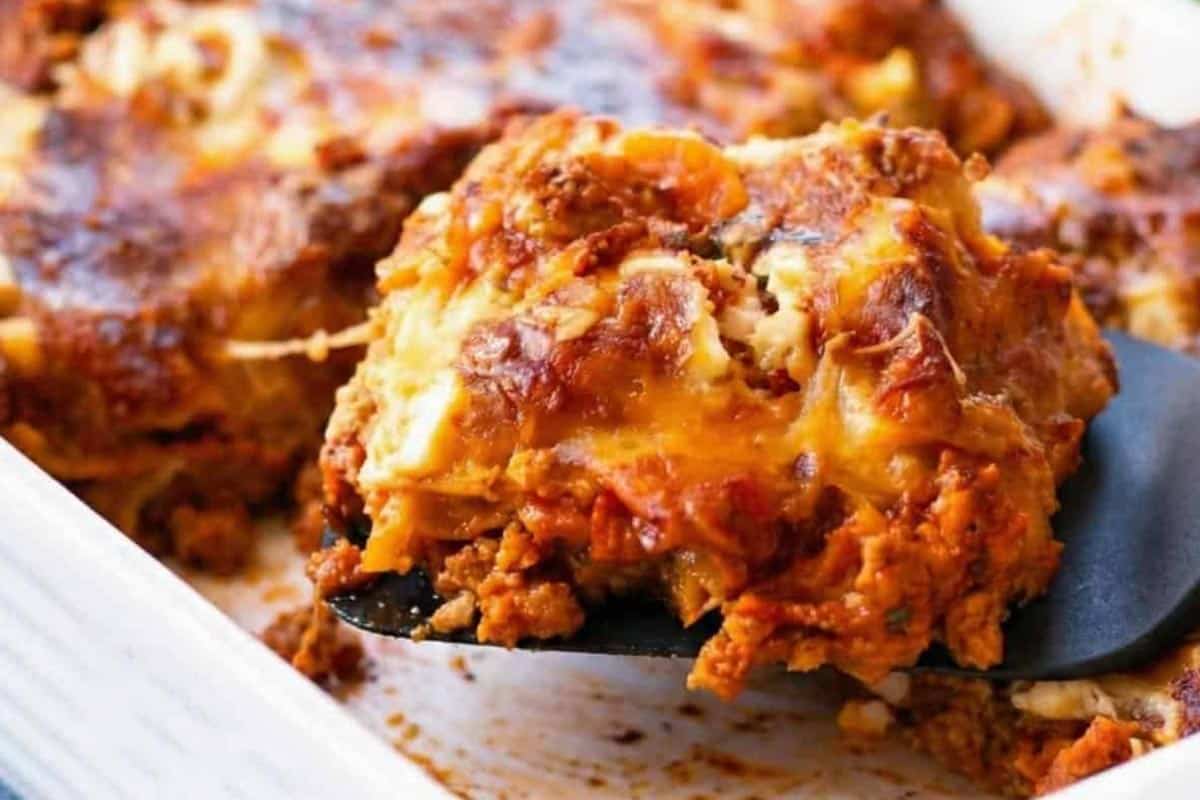 Close-up shot of Chicken Pumpkin Ricotta Lasagna. - 10