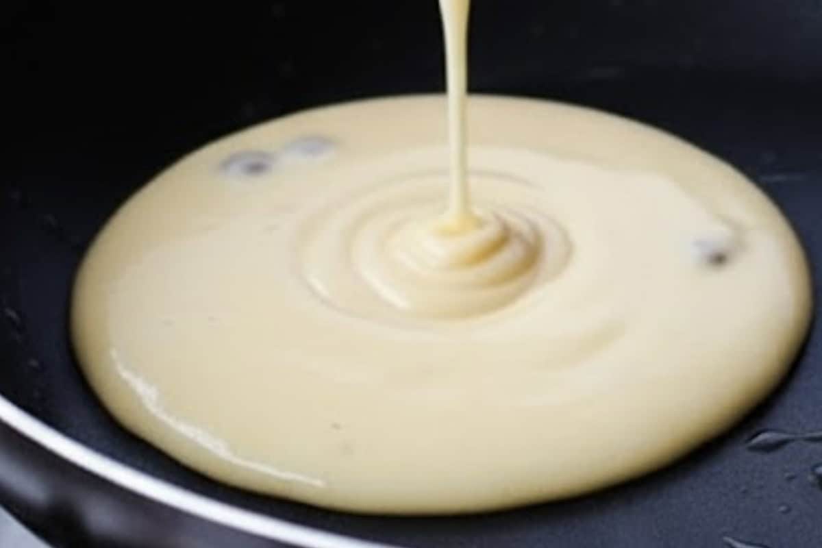 pour 1/4 cup of the batter for each pancake and cook bubbles form.