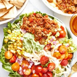 Close up image of finished taco salad.
