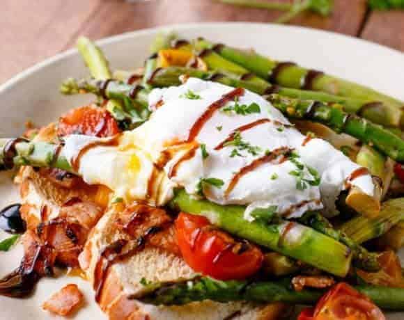 Pan Fried Asparagus with Poached Eggs Bruschetta - Cafe Delites
