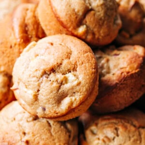A stack of warm chai apple muffins