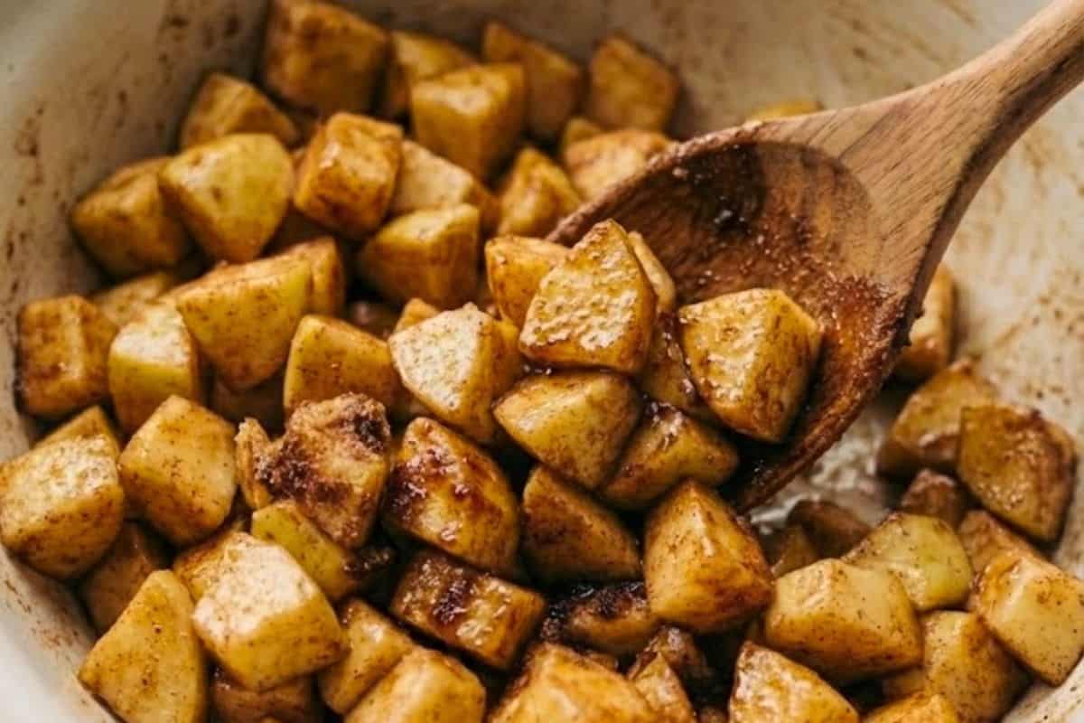 In a bowl, combine the diced apples with cinnamon, vanilla and brown sugar - 6
