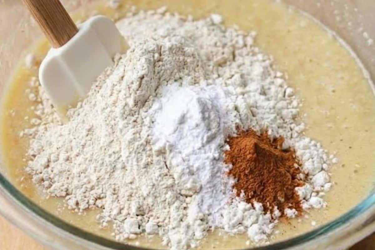 Add the dry ingredients to the bowl and mix until just combined - 6