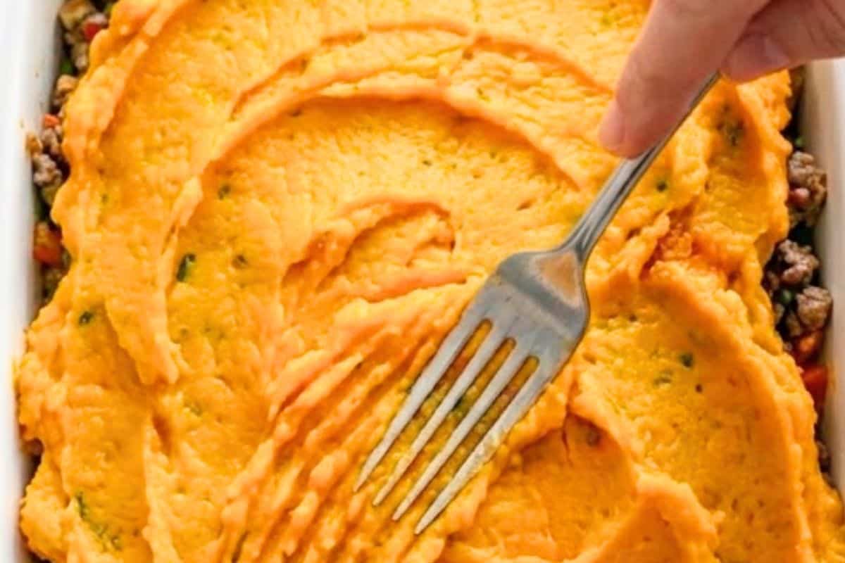 Spread half of the pumpkin mash into a baking dish in an even layer. Spoon the beef mixture over the top and cover with the remaining mash