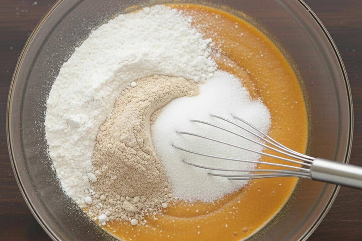 Whisking the pumpkin with flour and sugar. - 3