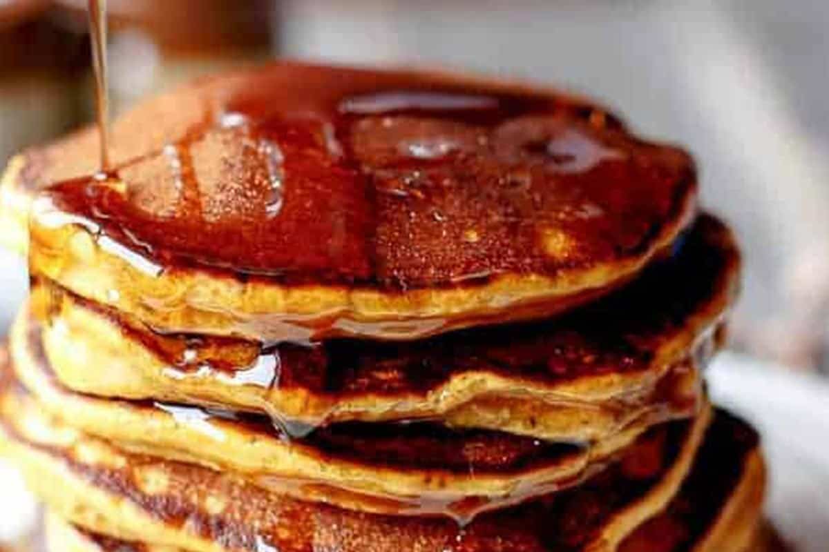 Close-up shot of Caramel Chip Pumpkin Pancakes. - 6