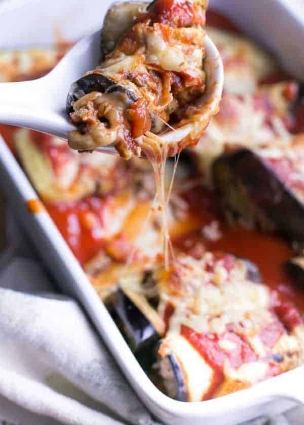 My answer to guilt free and low carb cannelloni Cheesy Turkey Eggplant Cannelloni