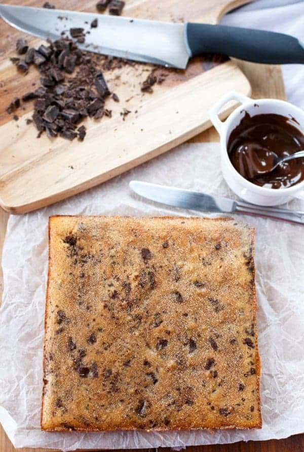 Churro Chocolate Chunk Blondies on https://cafedelites.com