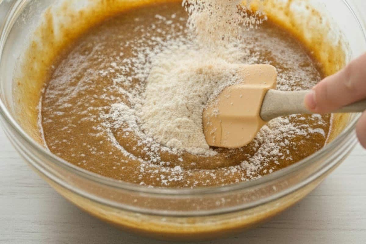 Combining the dry ingredients to the wet mixture. - 5