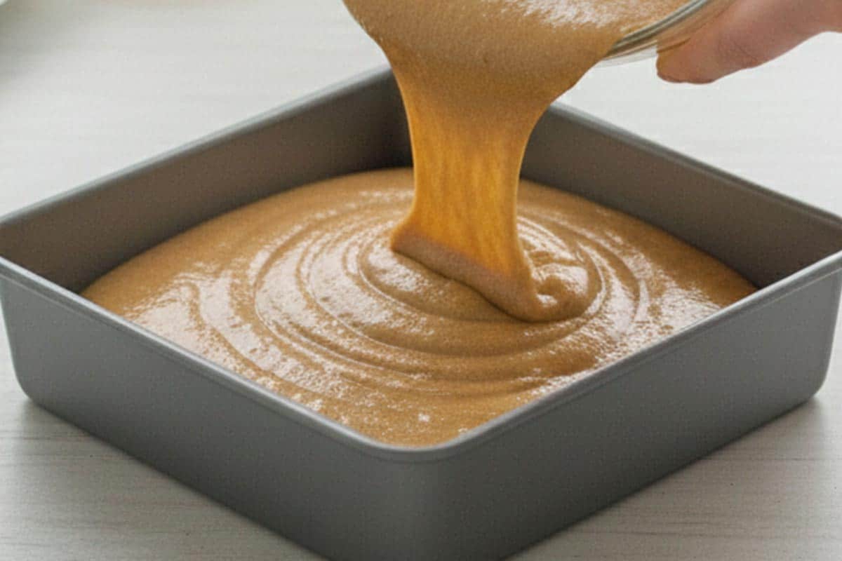 Pouring the batter into the prepared tray and spread it evenly. - 7