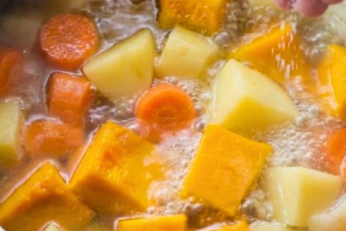 Combine the vegetables in a pot. Add just enough water to cover and season with a pinch of salt. - 3