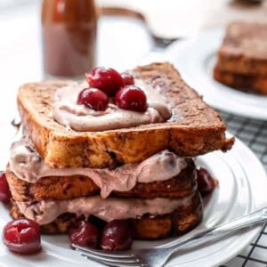 Double Chocolate Cherry Cheesecake French Toast being placed on each other