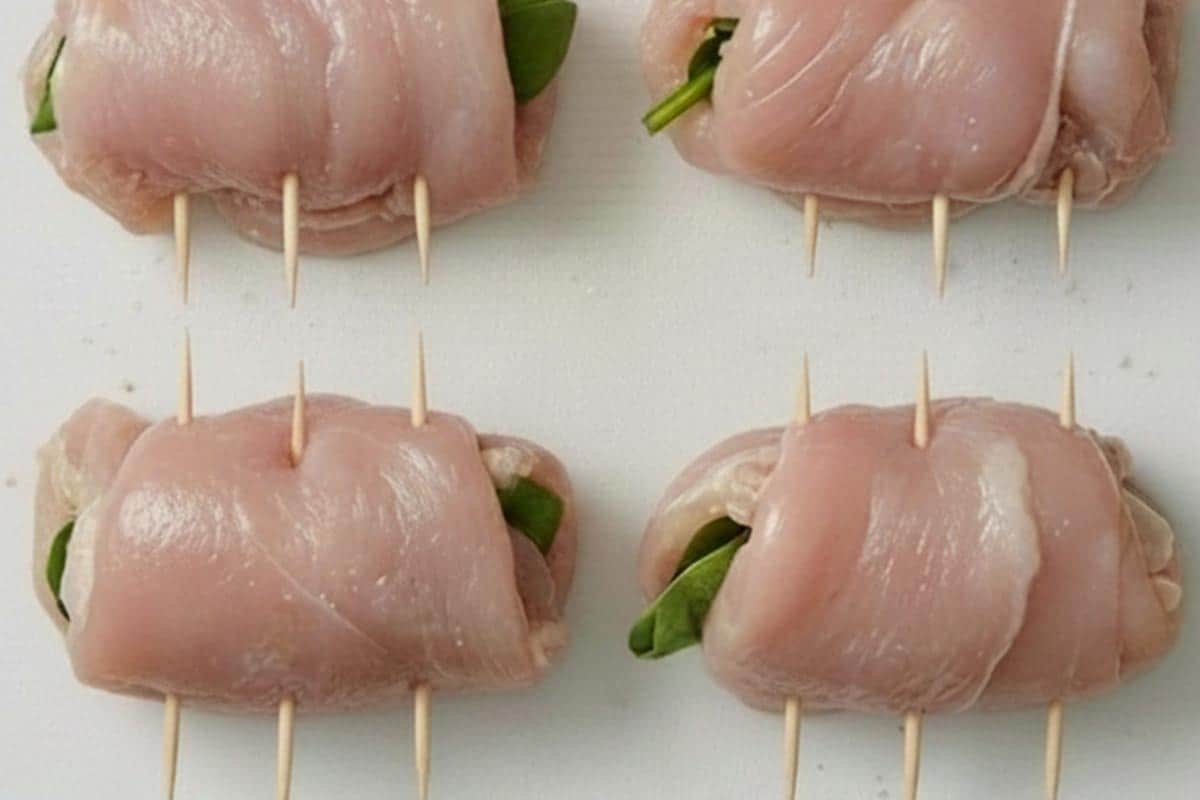 Rolled the chicken and secure with toothpicks. - 7