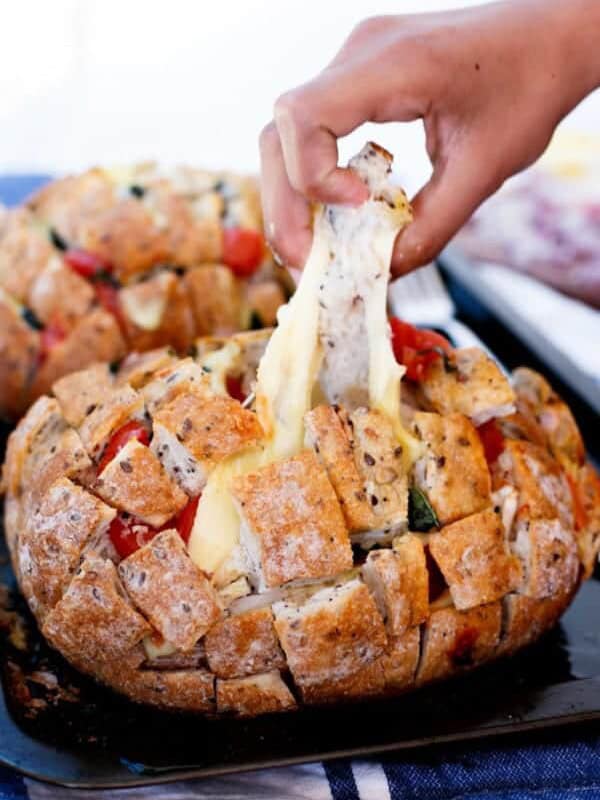 Cheesy Pizza Pull Apart Bread on a tray