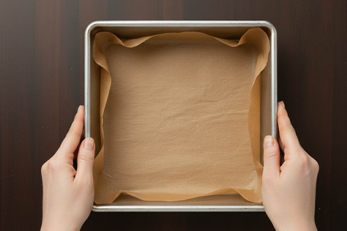 Lined an eight inch square pan with parchment paper. - 3