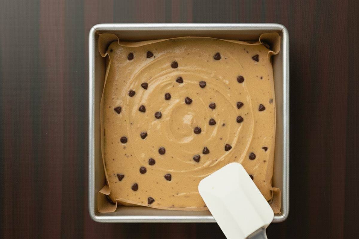 Poured the blondie batter into the prepared pan and spread it using spatula. - 8