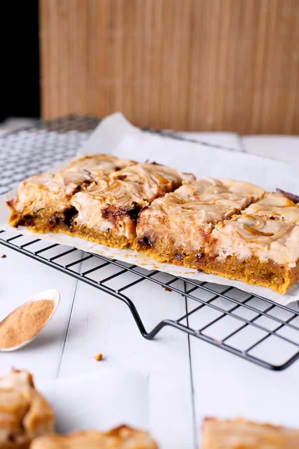 Cheesecake Swirl Pumpkin Blondies - Cafe Delites