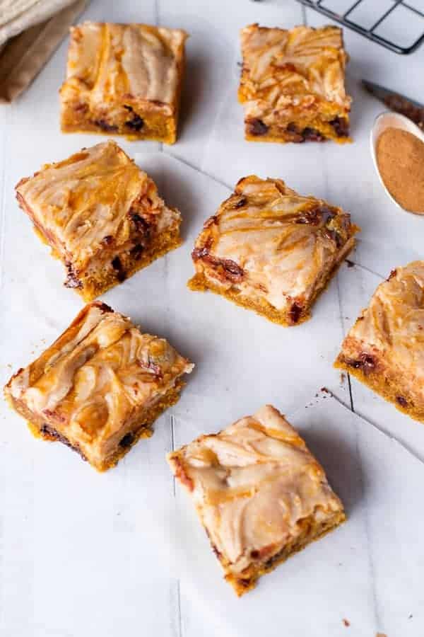 Cheesecake Swirl Pumpkin Blondies - Cafe Delites