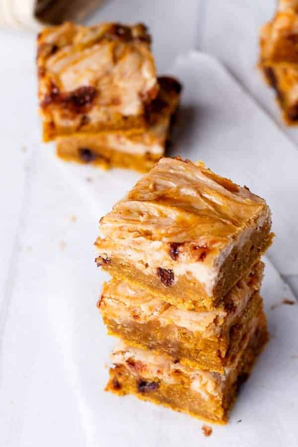 Cheesecake Swirl Pumpkin Blondies - Cafe Delites