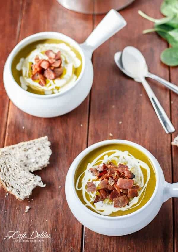 Creamy Pumpkin and Spinach Soup with Crispy Bacon Creamy Pumpkin and Spinach Soup with Crispy Bacon