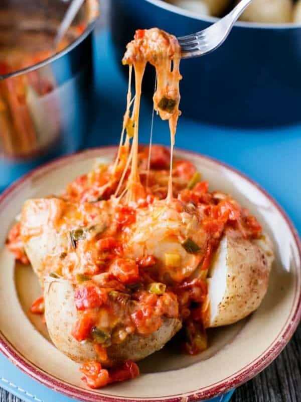 Spicy Cheesy Potatoes on a plate