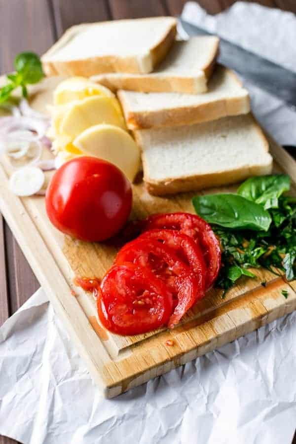 Raw ingredients for Caprese Grilled Cheese sandwich