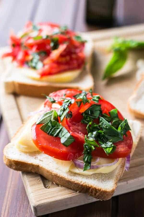 Caprese Grilled Cheese being assembled 