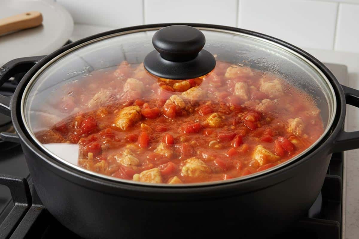 Stirred in the tomatoes and covered the pot.