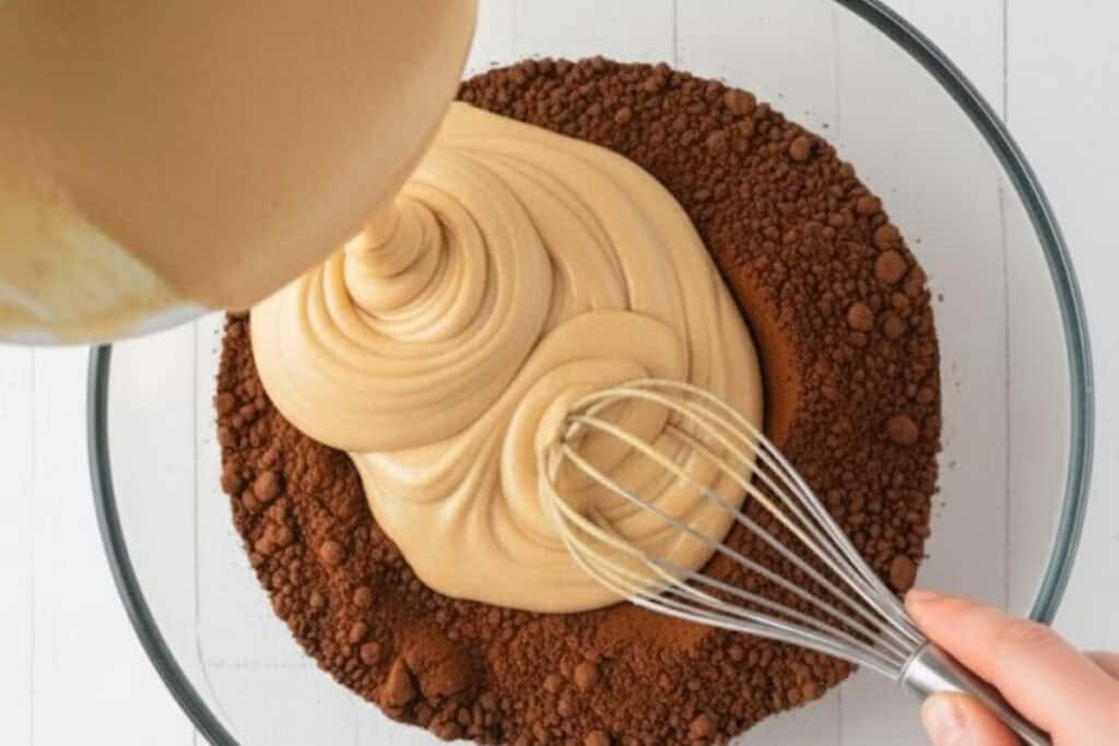 Pour the wet mixture into the dry ingredients and gently mix. - 6