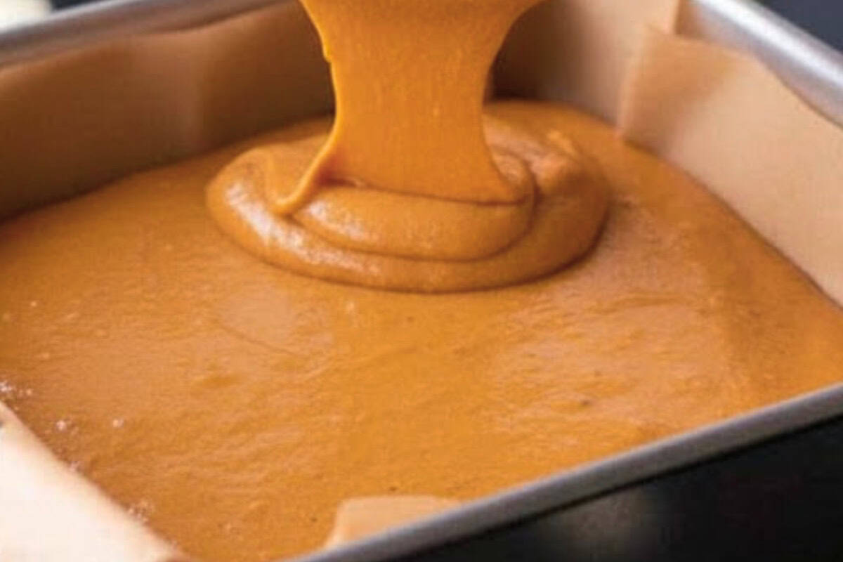 Pour the pumpkin batter into the prepared pan