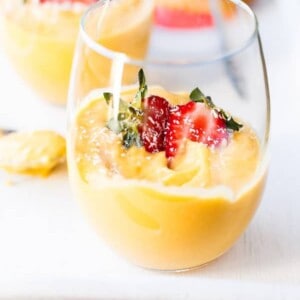 Mango Coconut Cheesecake Parfaits in a glass