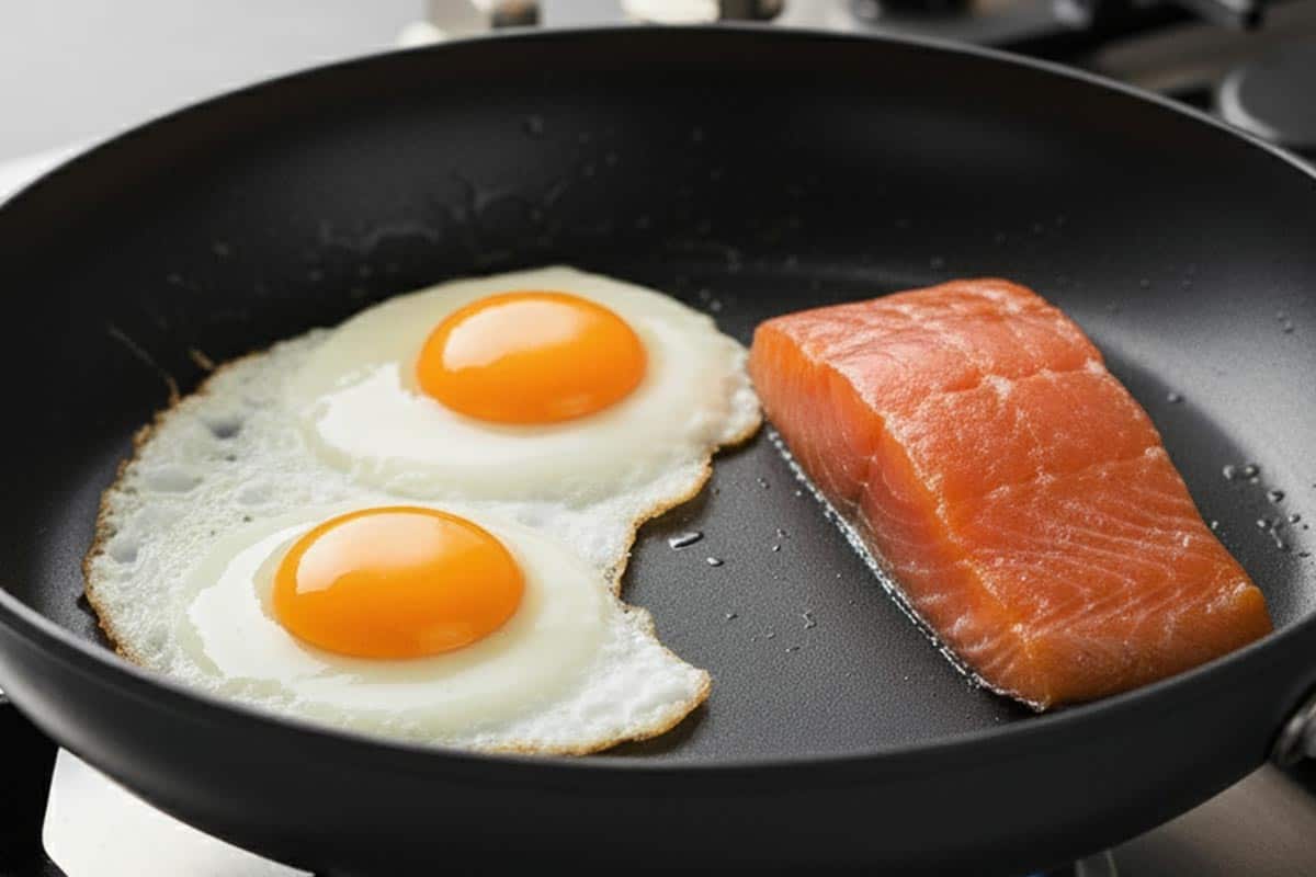 Placed the salmon on the clean side of the pan.