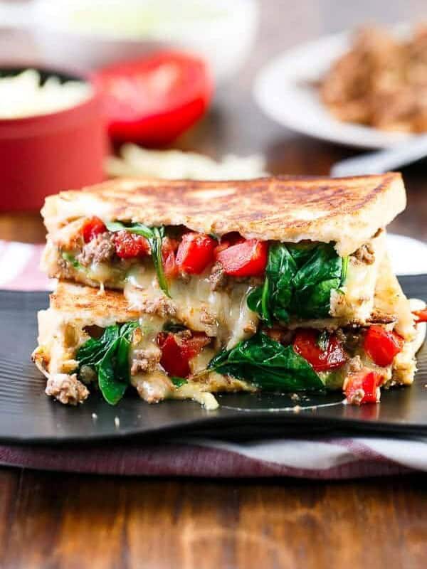 Loaded Taco Grilled Cheese sandwich on a platter