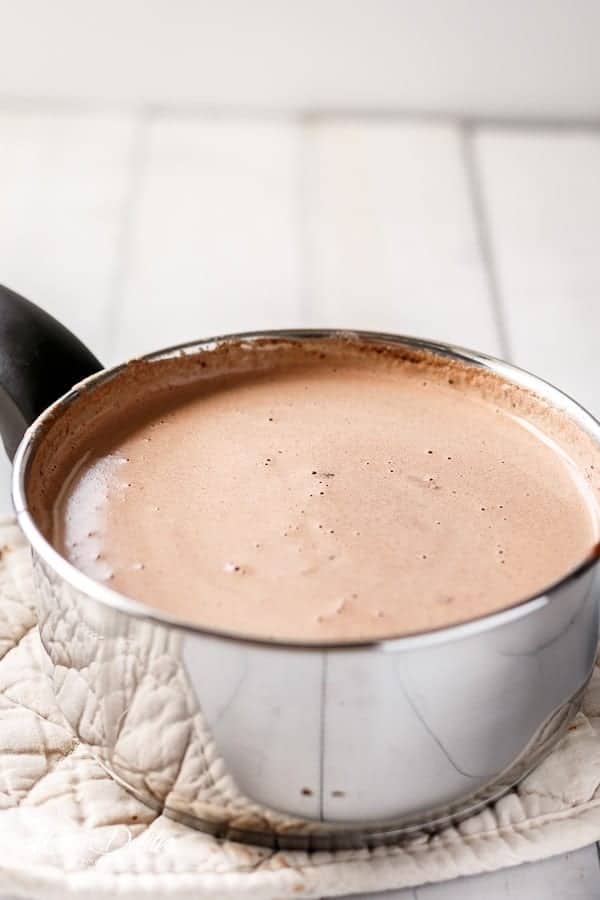 Nutella Hot Chocolate being cooked in a pan