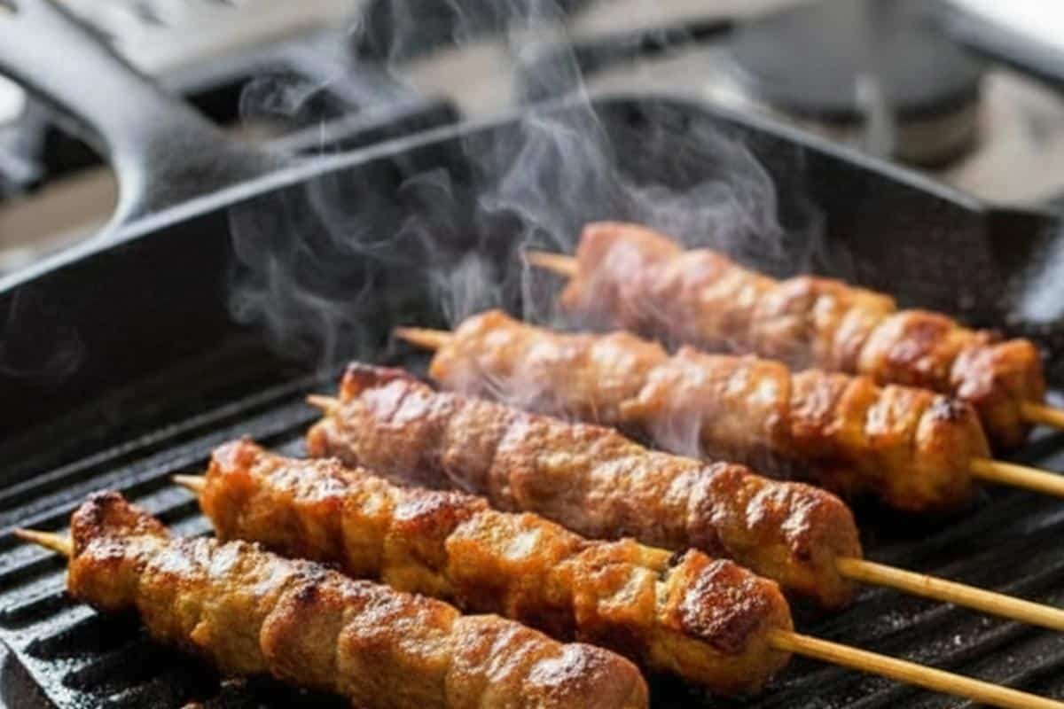 Cooking the skewers until the turkey is done. - 8