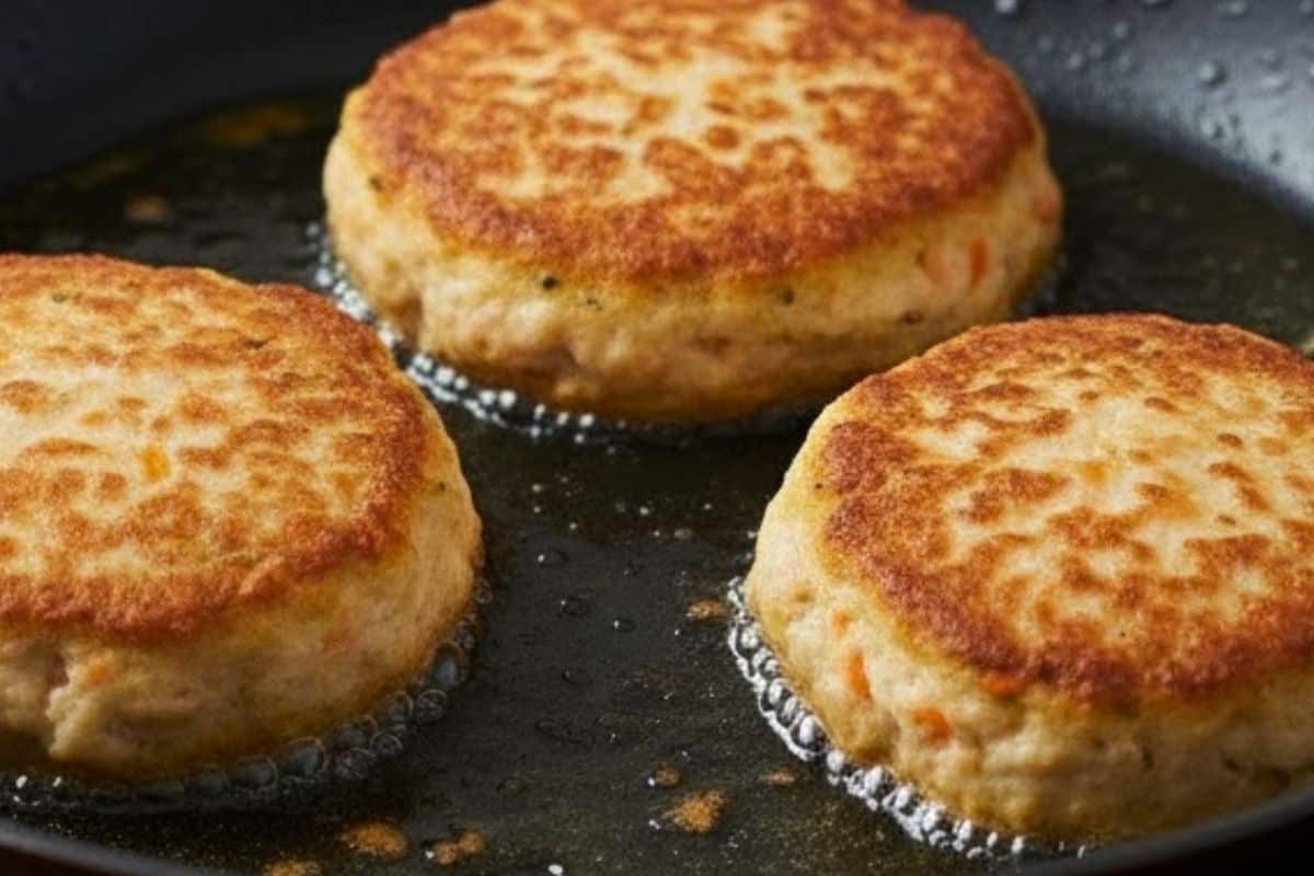 Fry the patties in batches, 2–3 at a time, for about 5 minutes per side or until golden brown 