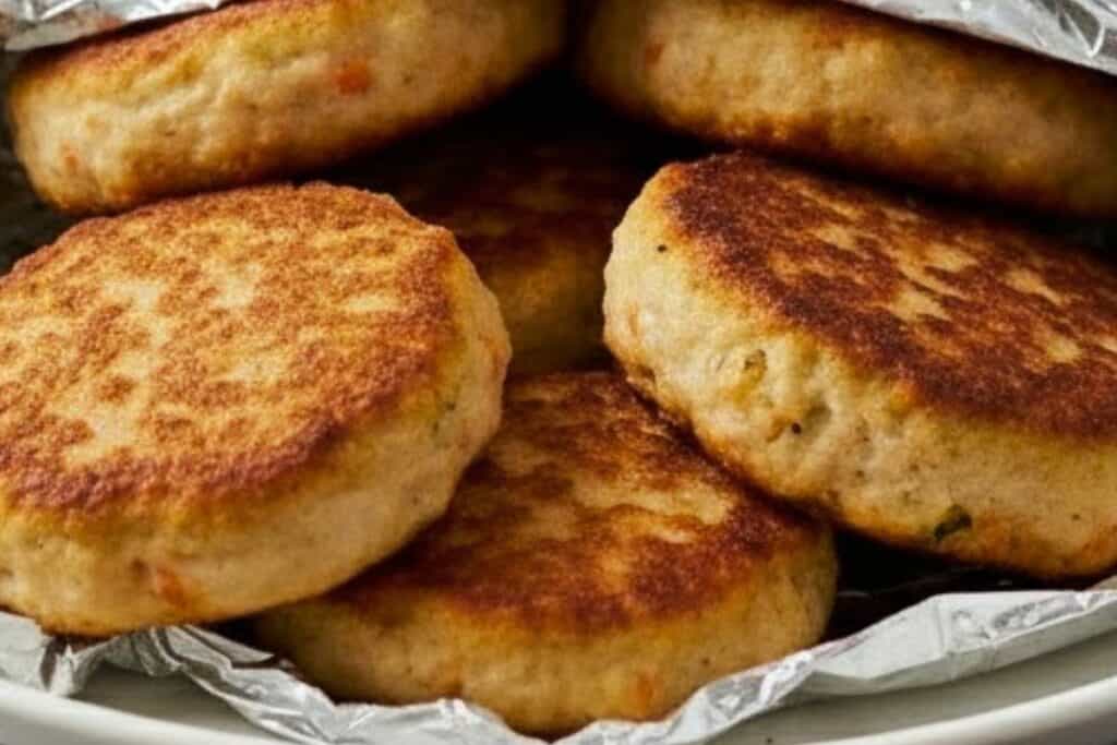 Transfer the cooked patties onto a warmed plate and cover loosely with foil to retain heat.