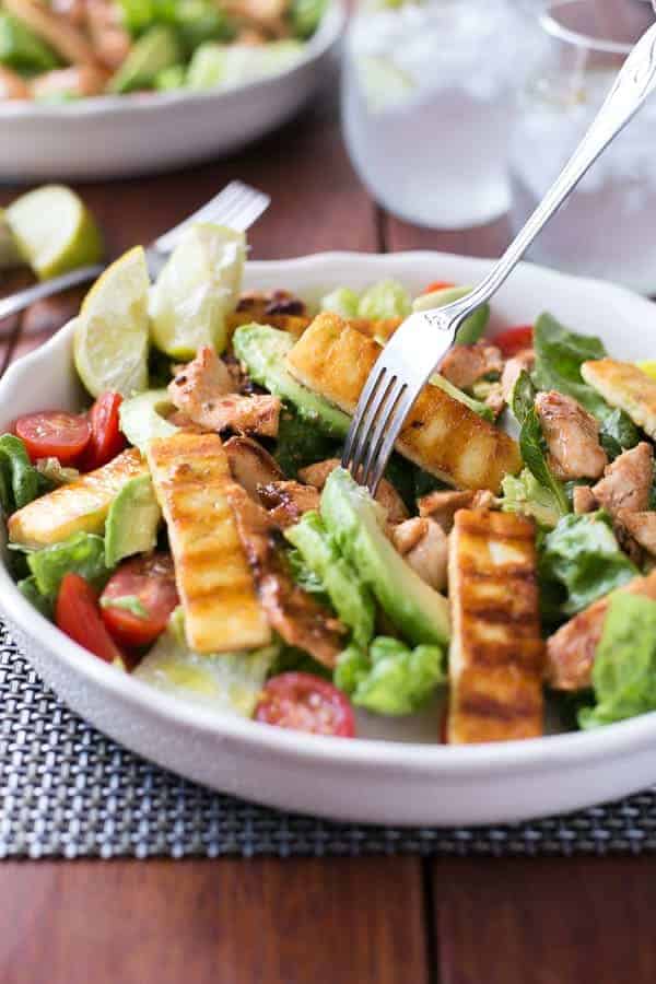 Sweet Chilli Chicken, Haloumi and Avocado Salad with Lime Dressing - Cafe Delites