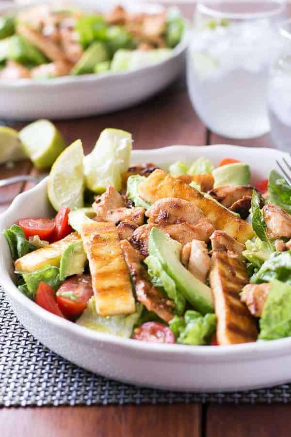 Sweet Chilli Chicken, Haloumi and Avocado Salad with Lime Dressing - Cafe Delites