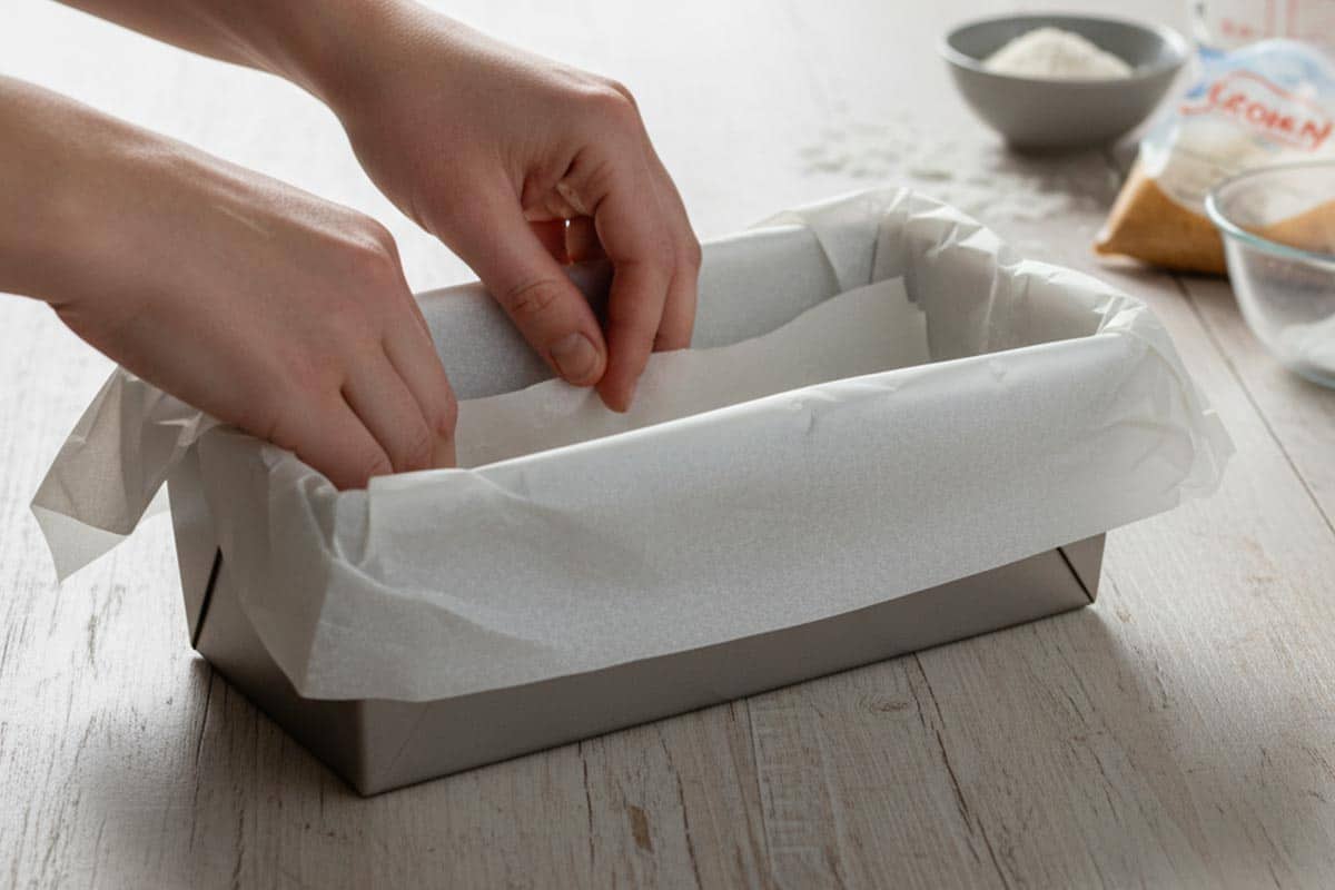 Lined a loaf tin with parchment paper.