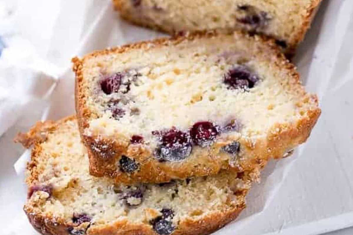 Close-up shot of Blueberry Coconut Cake.