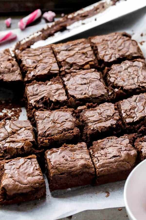 Candy Cane Fudge Brownies https://cafedelites.com