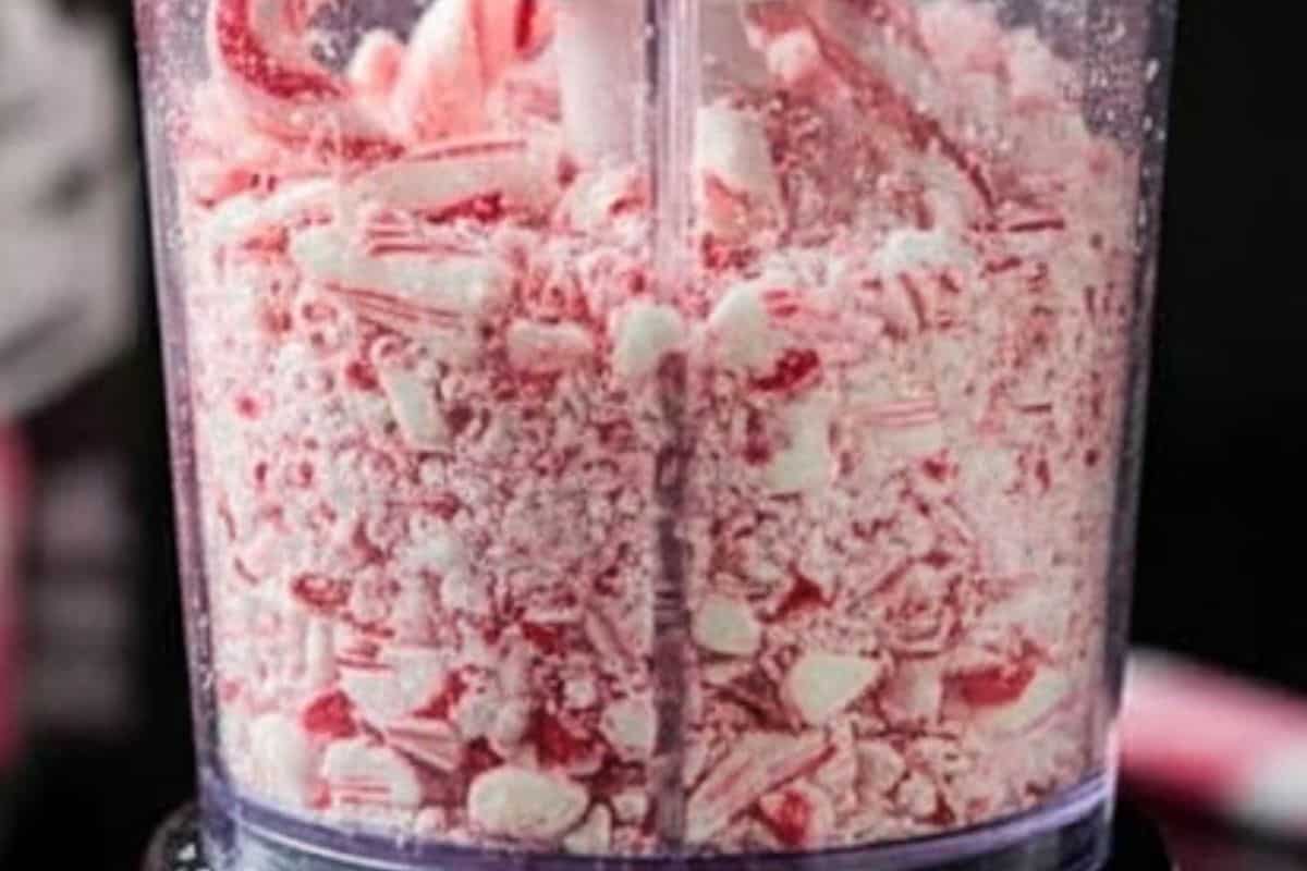  In a bullet blender or processor, pulse the candy canes 2–3 times until you have a mix of fine dust.