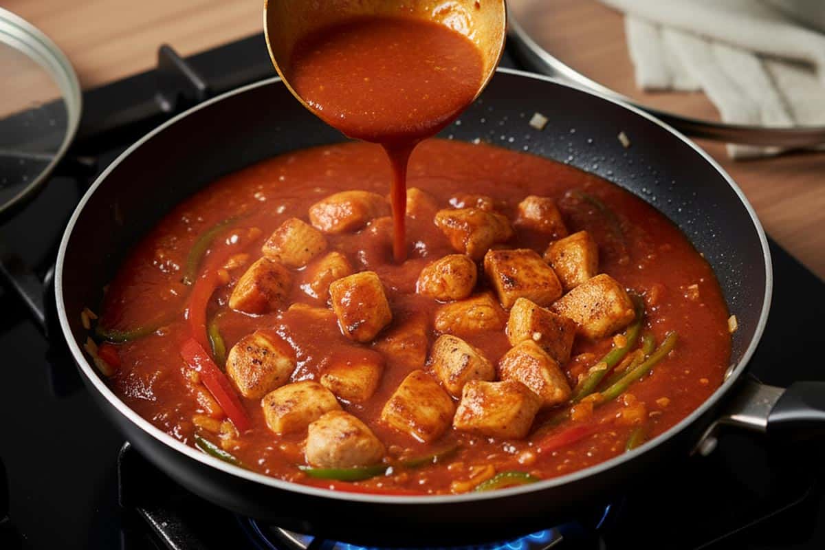 Poured in the tomato soup.