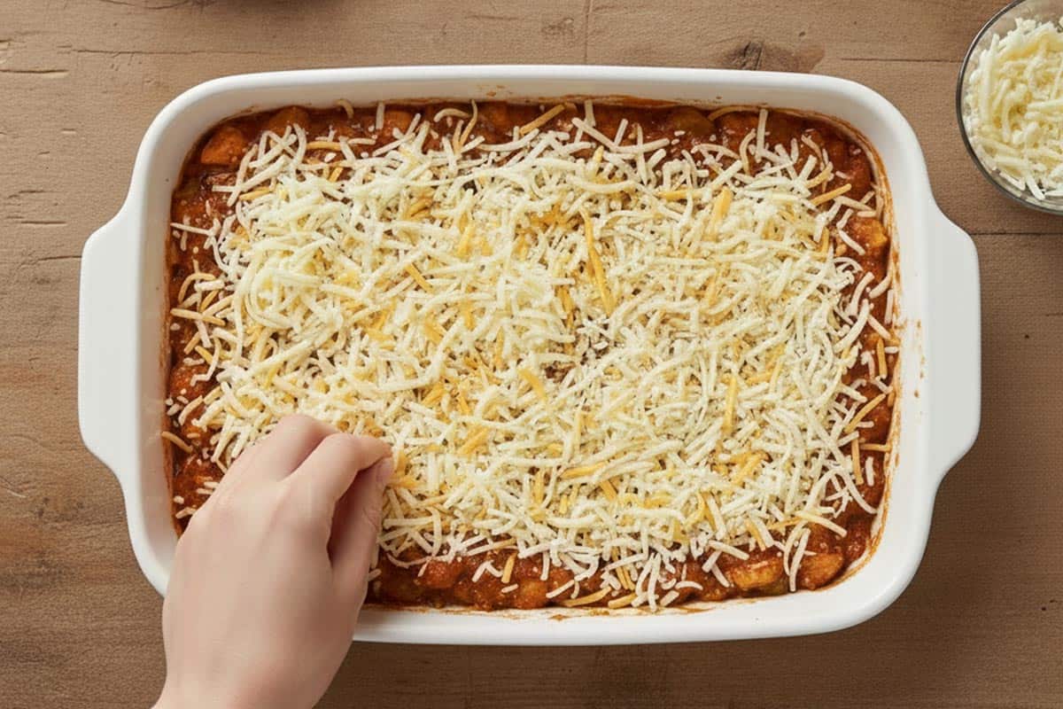 Sprinkled the cheese on top of the mixture.