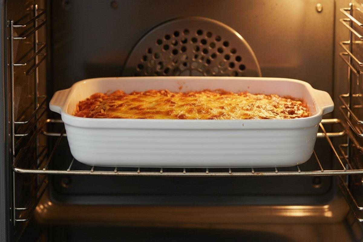 Baking the enchilada in the oven.